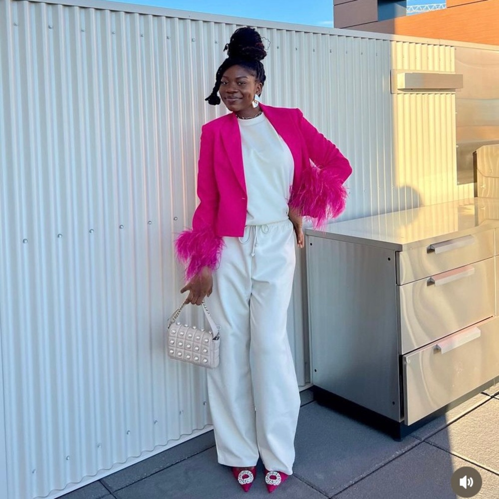 Zara short feather blazer neon fuchsia pink - Picture 4 of 16